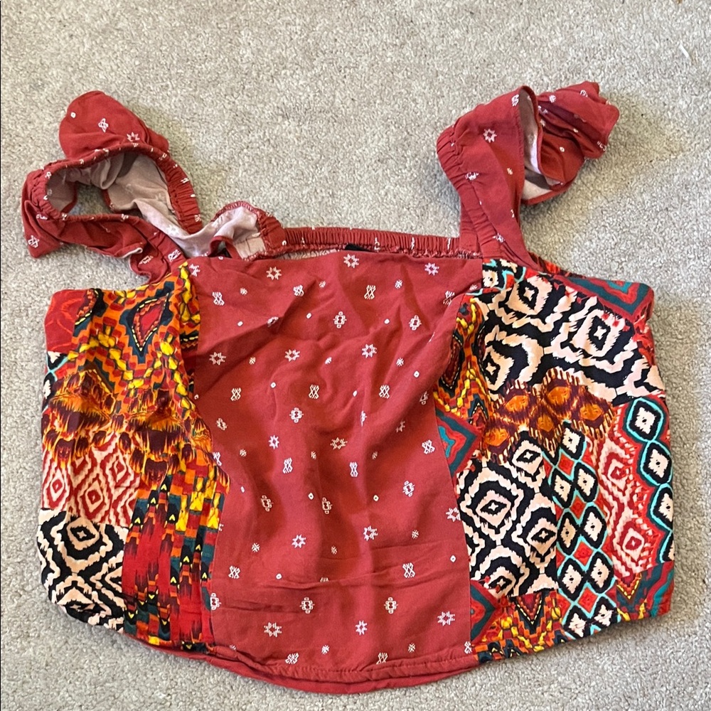 Torrid Red Patterned Smocked Crop Top